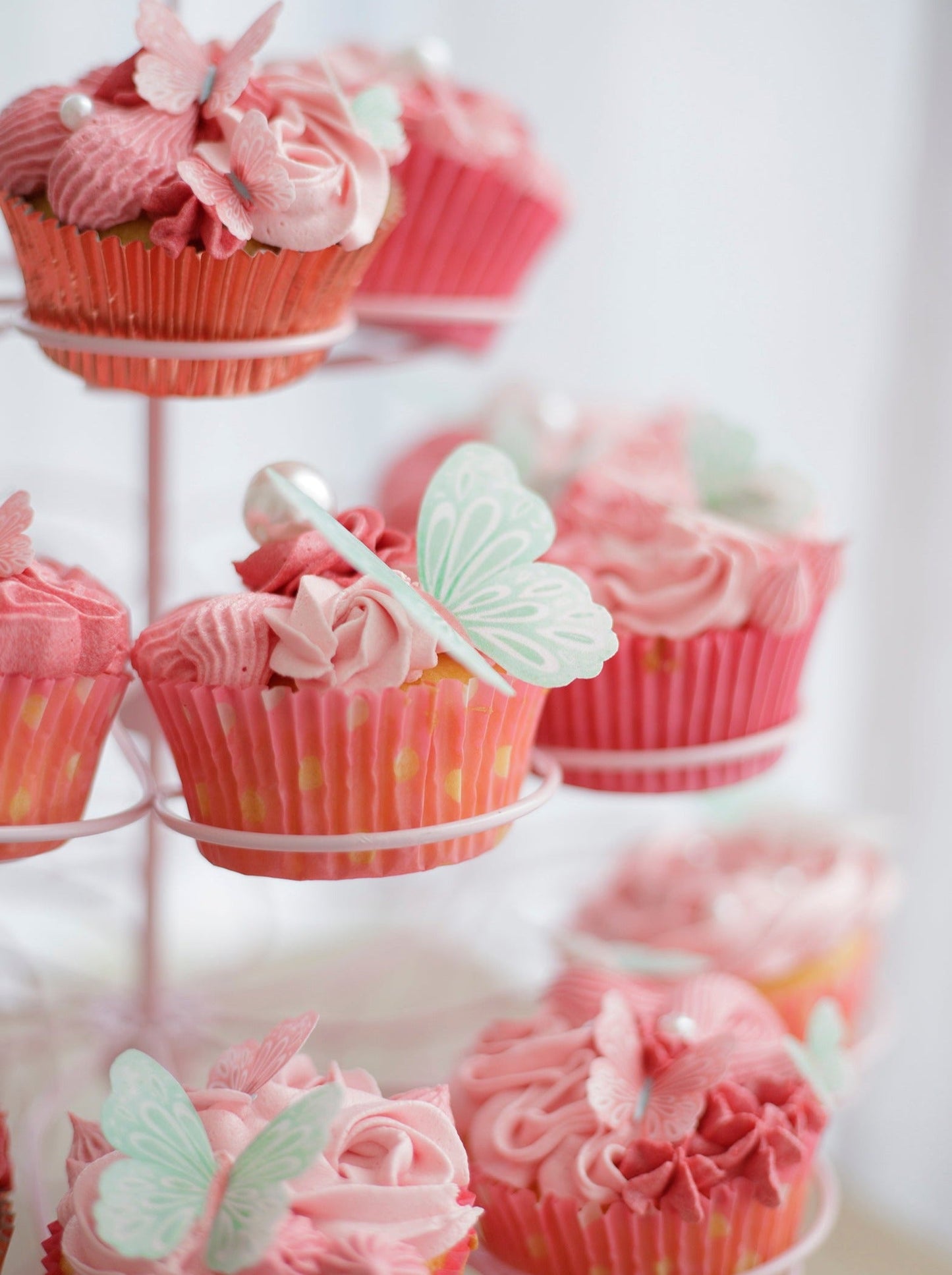 pink and mint edible wafer butterflies