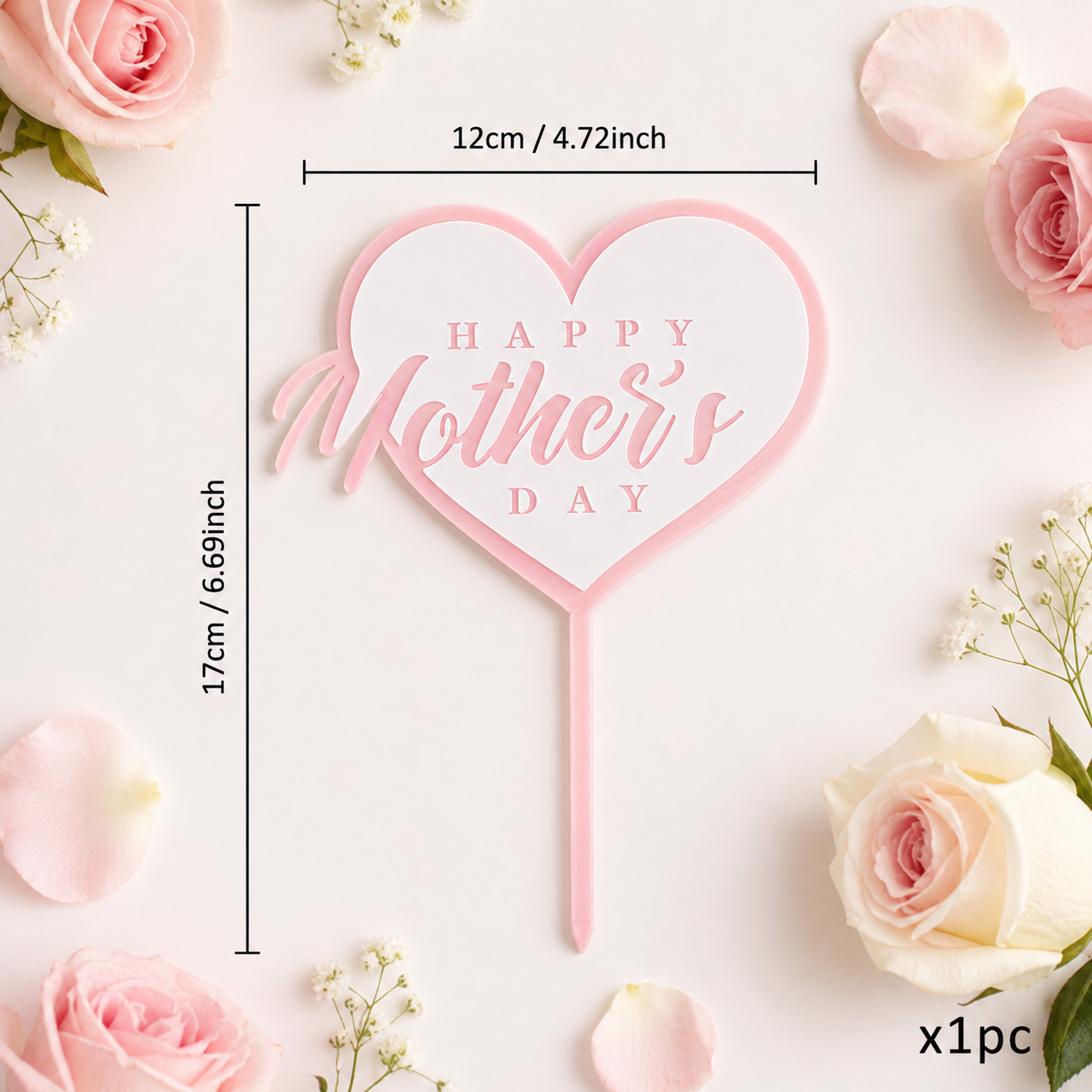 Mothers Day Heart Acrylic Cake Topper