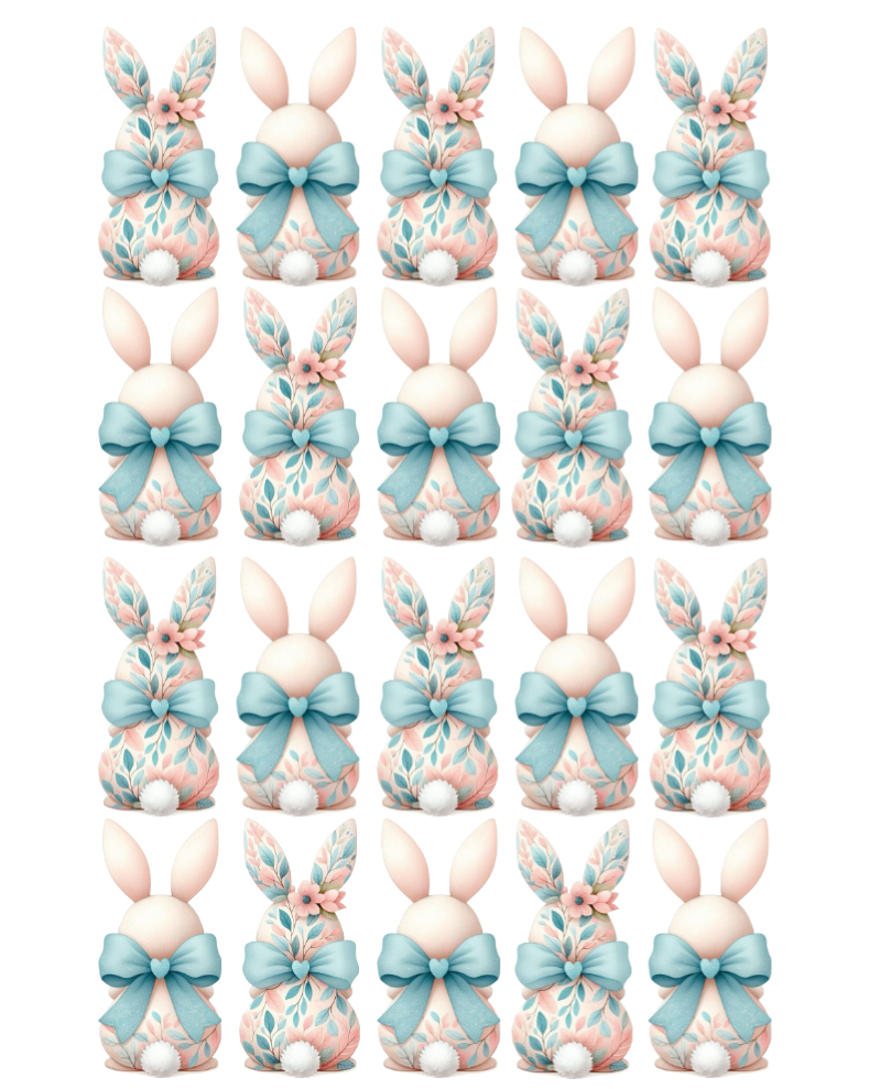 Blue & Pink Pastel cute Easter Bunnies cupcake or cake toppers precut wafer paper, wafer card or icing, Edible, Food grade