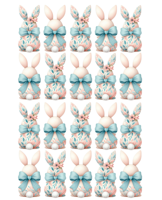 Blue & Pink Pastel cute Easter Bunnies cupcake or cake toppers precut wafer paper, wafer card or icing, Edible, Food grade