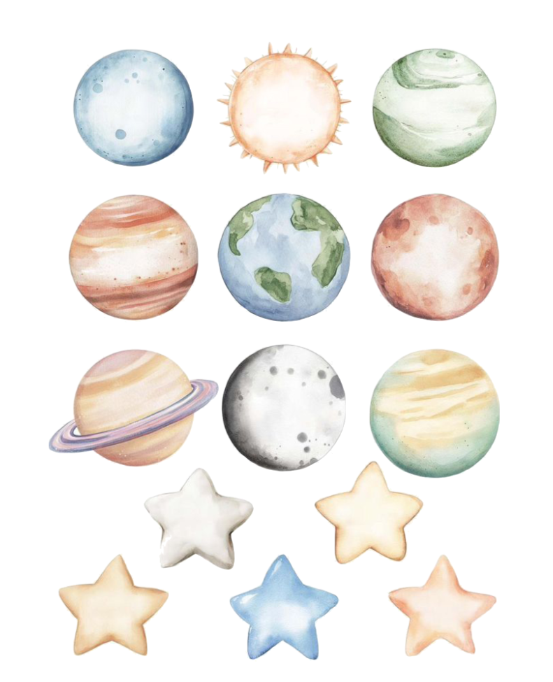 Kids Planets and stars precut edible wafer or icing cake decorations