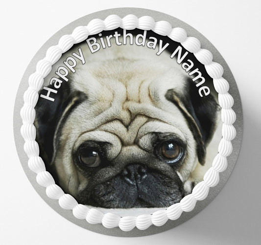 Pug dog puppy edible cake topper wafer icing cake decorating