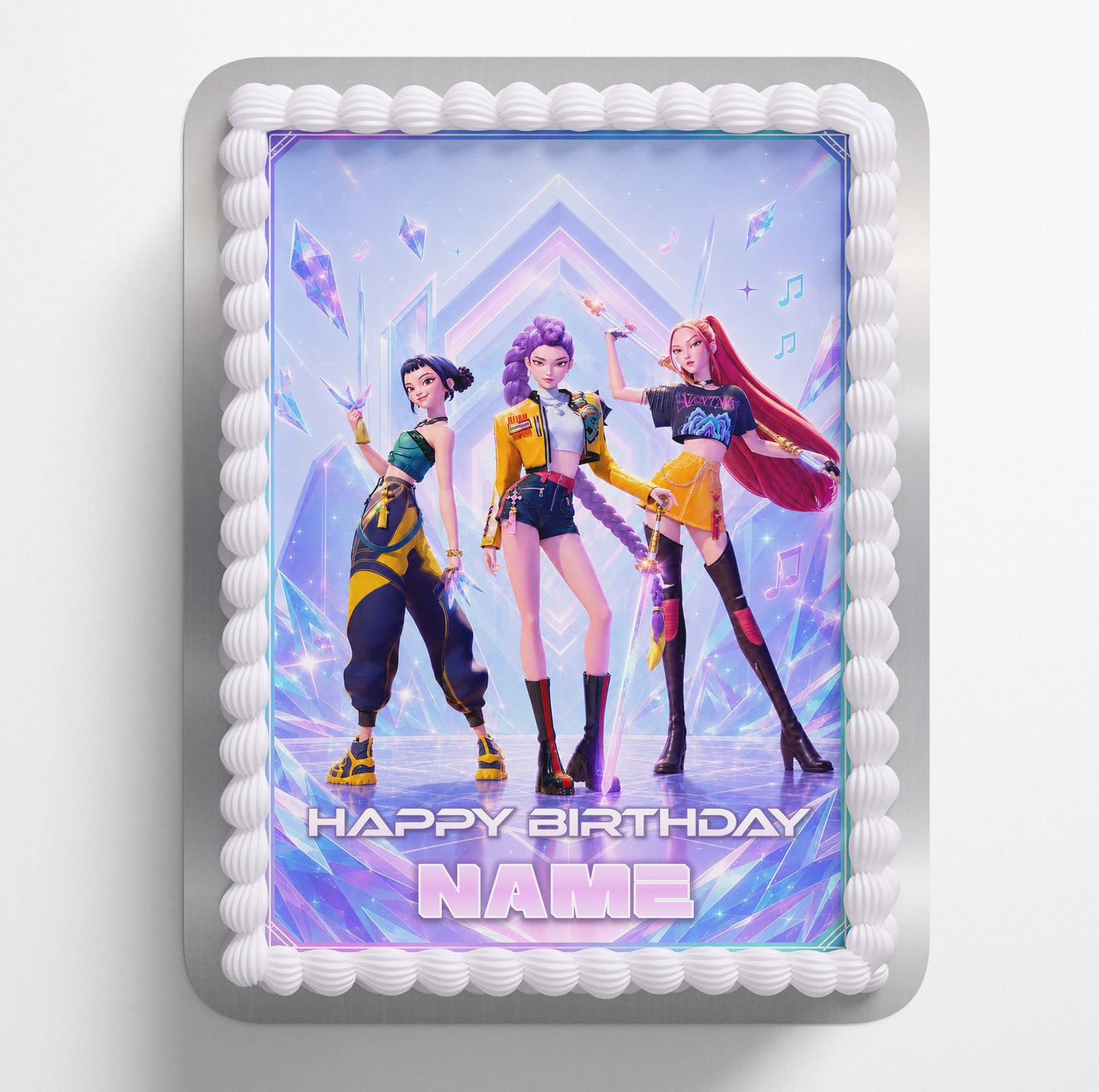edible wafer icing Birthday cake topper rectangle Kpop Demon Hunters HUNTRX Girls Crystal Gem Cake decorations