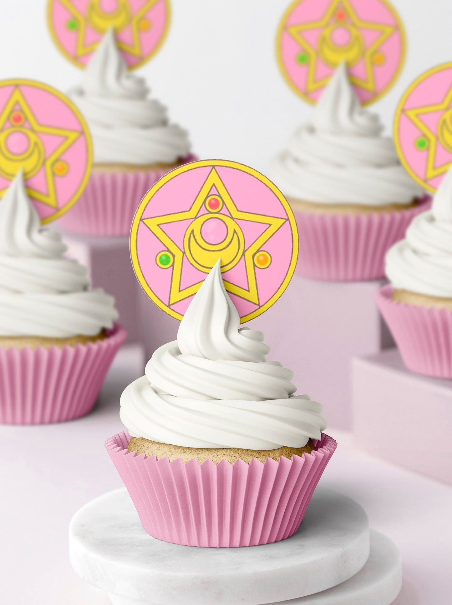 Magical Girl Star Pink Cupcake & Cookie Toppers