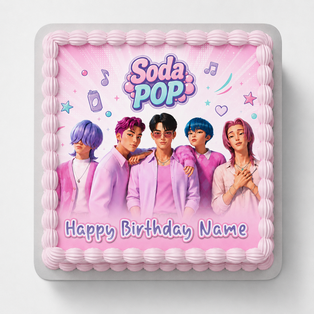 edible wafer icing Birthday Square cake topper round Kpop Demon Hunters Saja Boys Soda Pop Pink Cake decorations