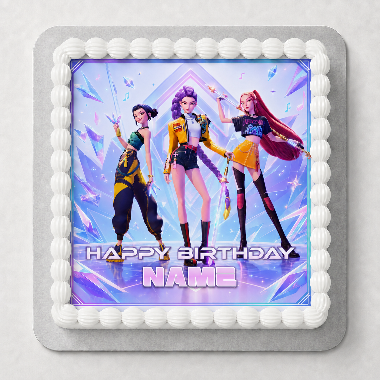 edible wafer icing Birthday cake topper square Kpop Demon Hunters HUNTRX Girls Crystal Gem Cake decorations