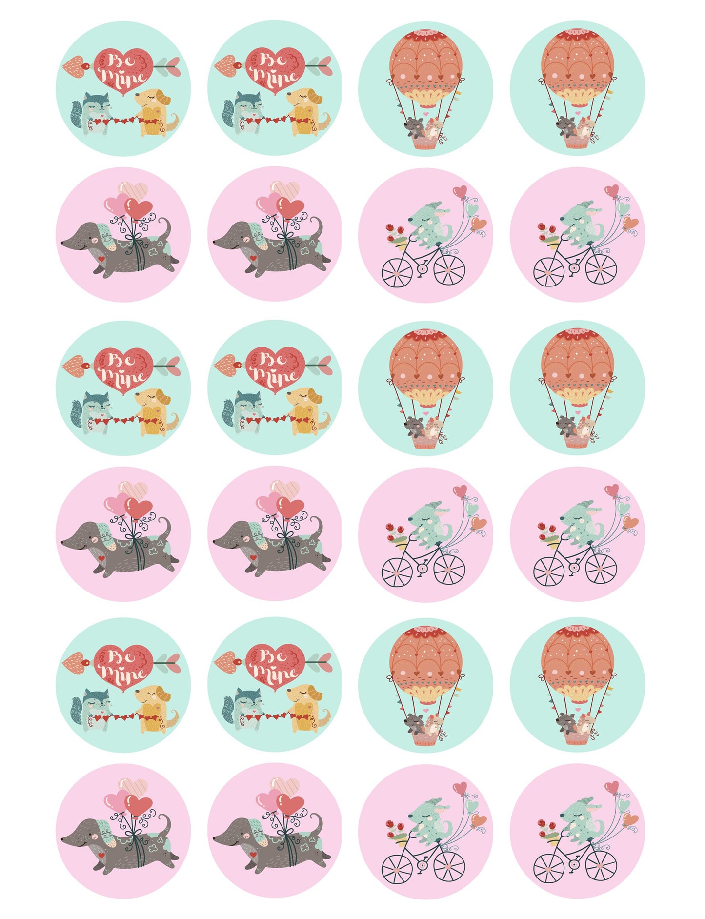 Pastel Valentines Animals Cupcake & Cookie Toppers