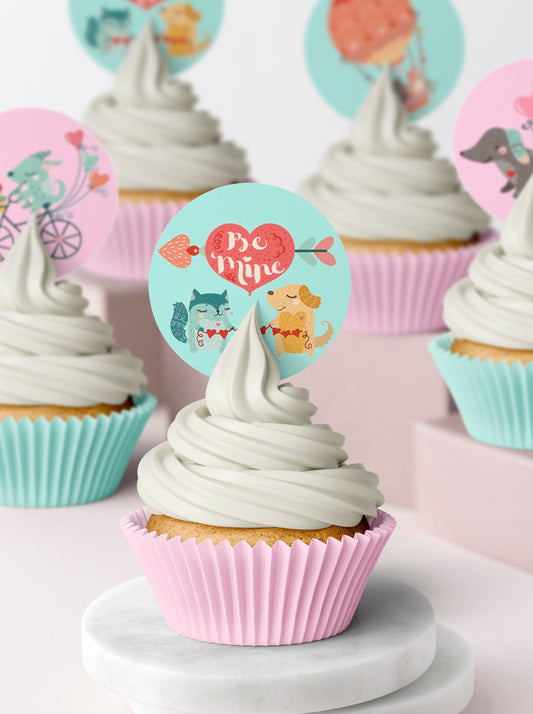 Pastel Valentines Animals Cupcake & Cookie Toppers