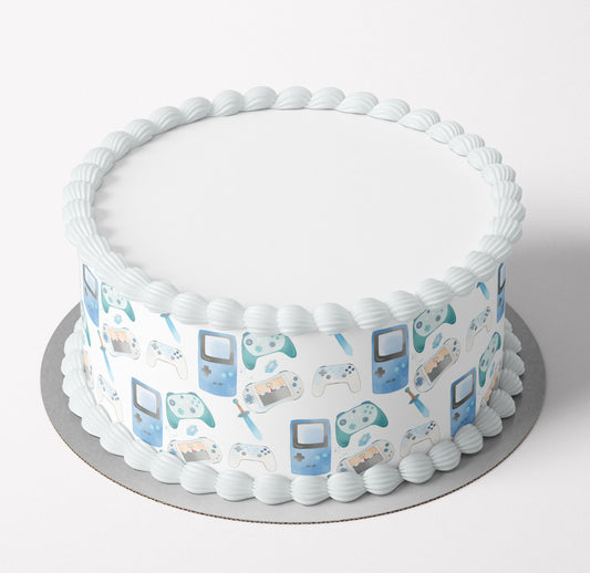 Gamer Blue Video Games Cake Wrap