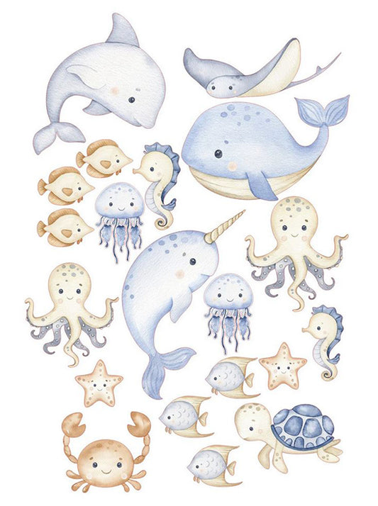 edible icing wafer cake decorations whale dolphin ocean sea friends turtles fish jellyfish party cupcakes seahorse crab octopus