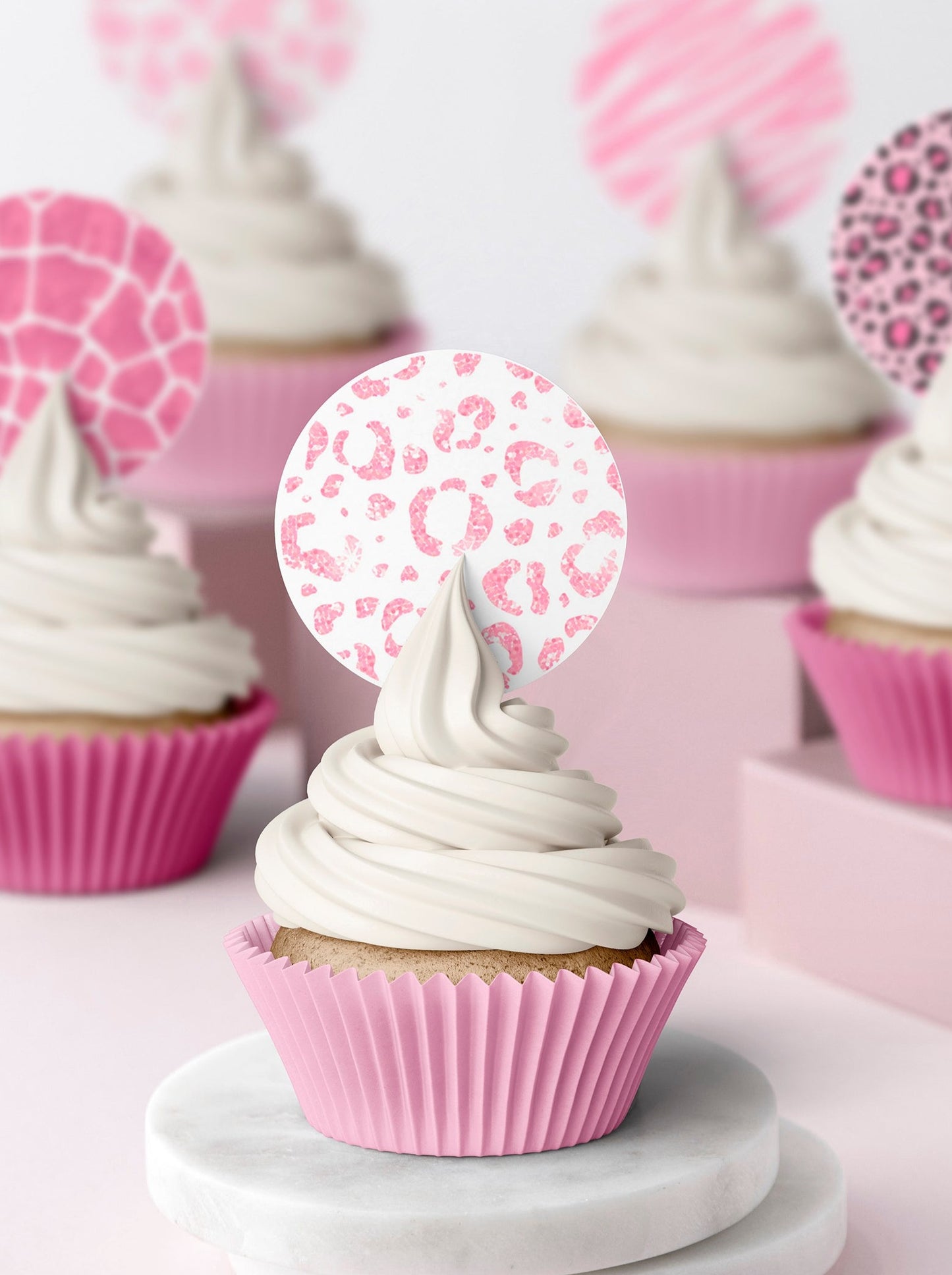 Animal Print Pink Cupcake & Cookie Toppers