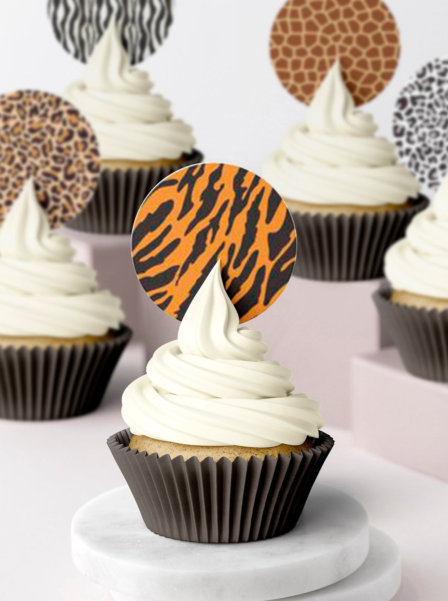 animal print jungle tiger leopard zebra patterns edible wafer icing cupcake toppers