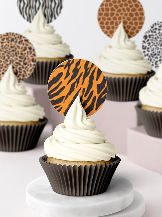 animal print jungle tiger leopard zebra patterns edible wafer icing cupcake toppers