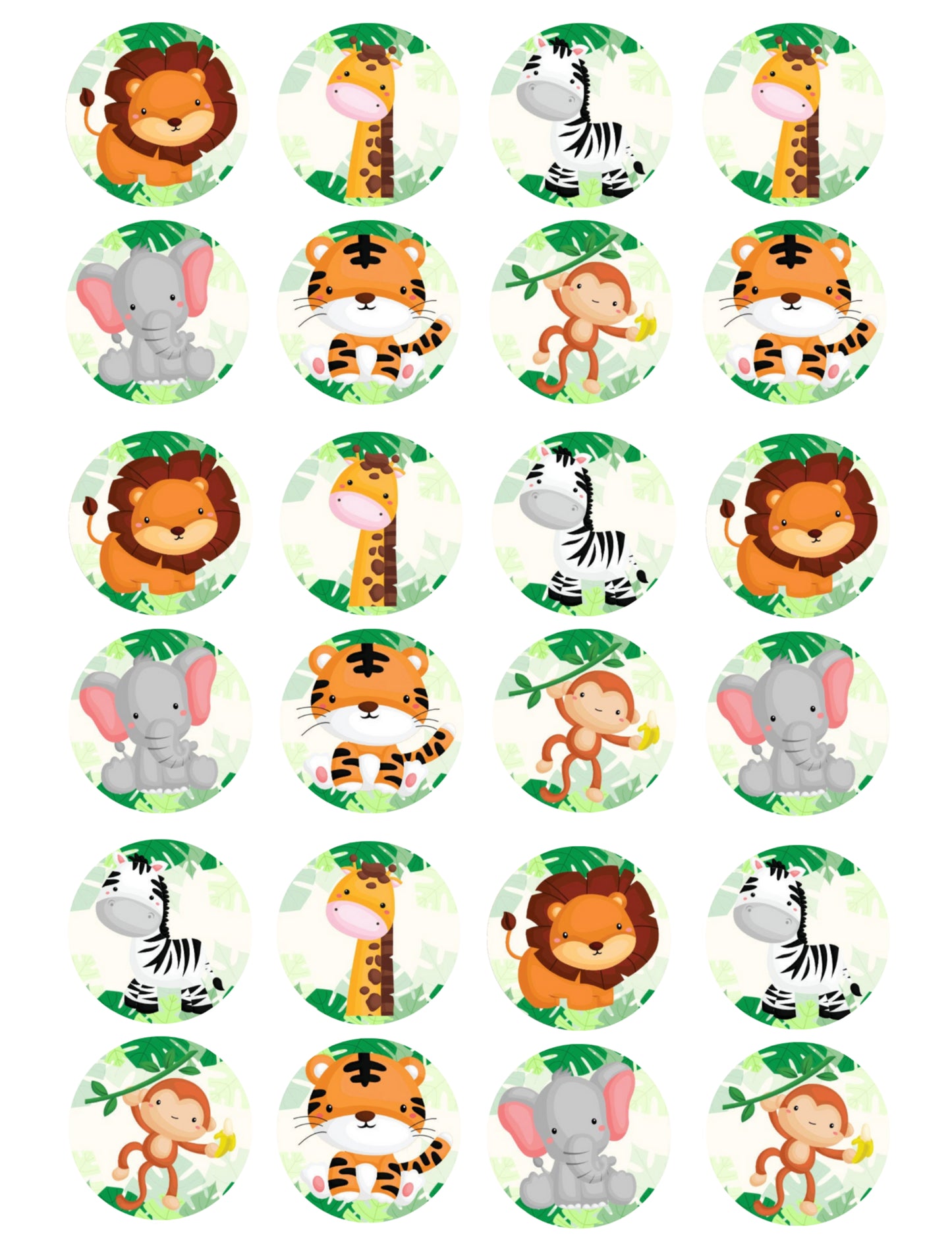 Baby Jungle Animals Cupcake & Cookie Toppers