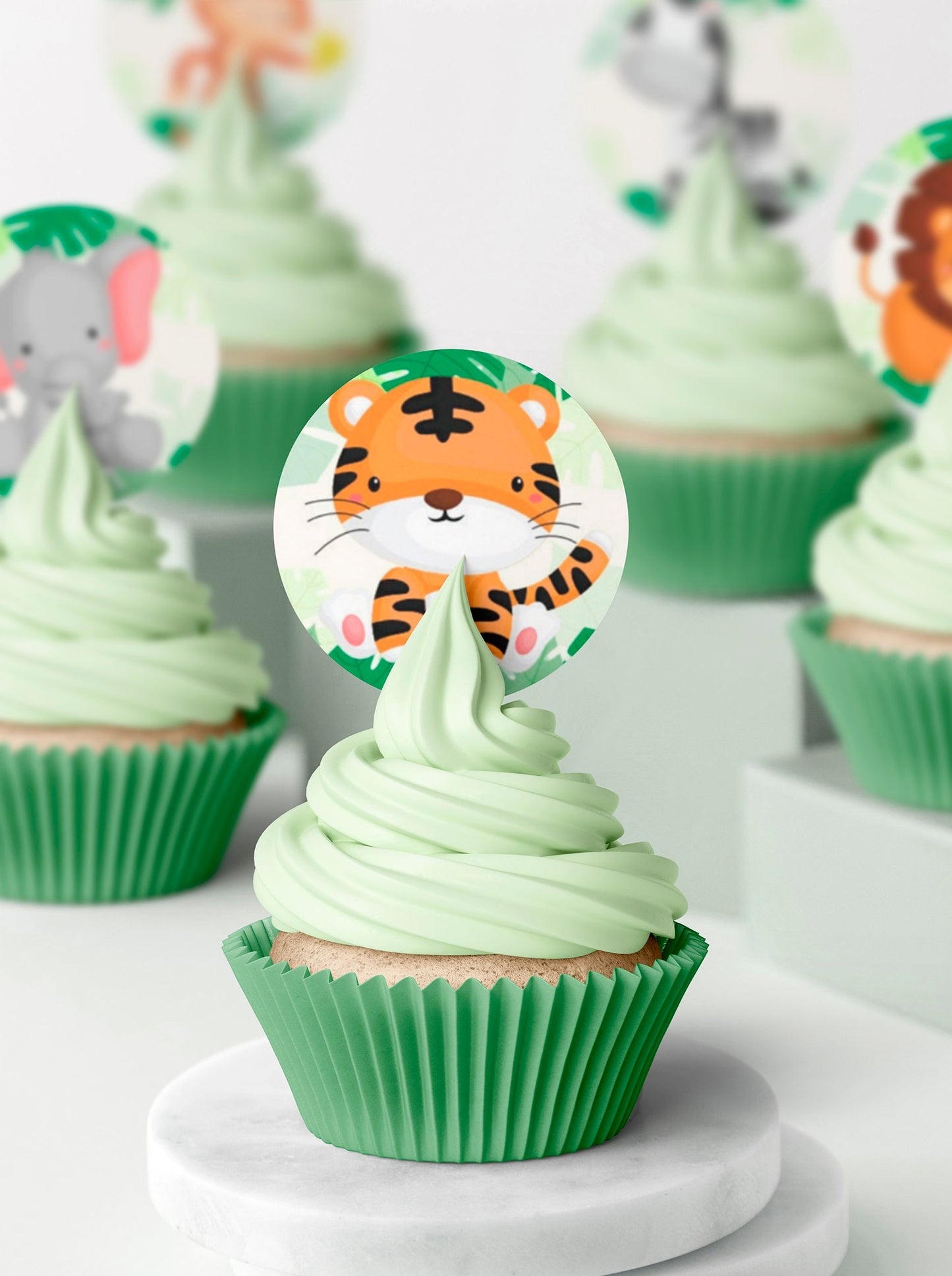 Baby Jungle Animals Cupcake & Cookie Toppers