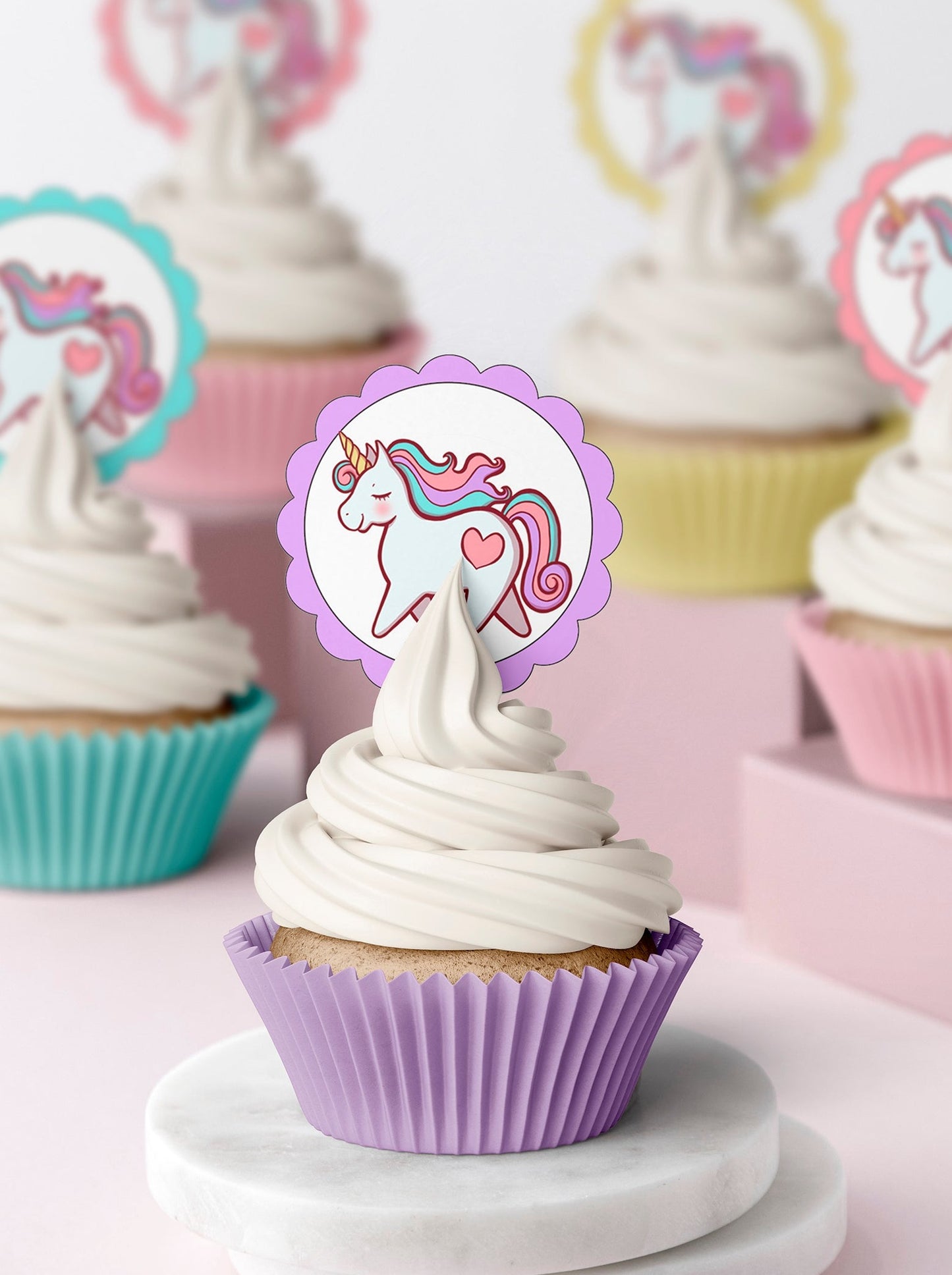 Pastel Unicorn Cupcake & Cookie Toppers